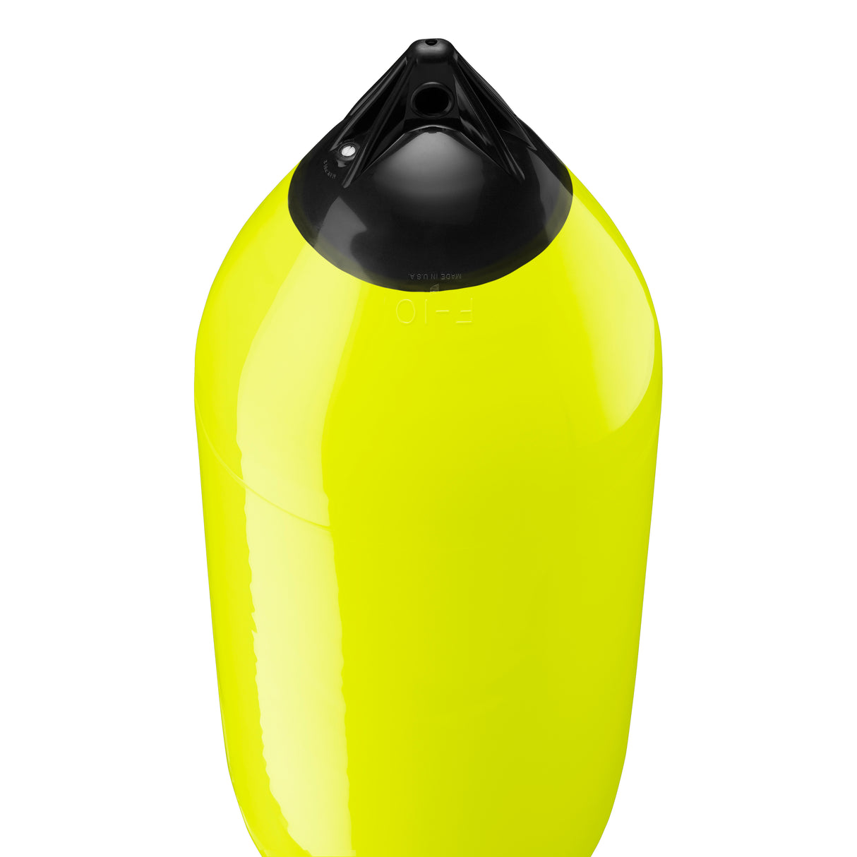 Saturn Yellow boat fender with Navy-Top, Polyform F-10 angled shot