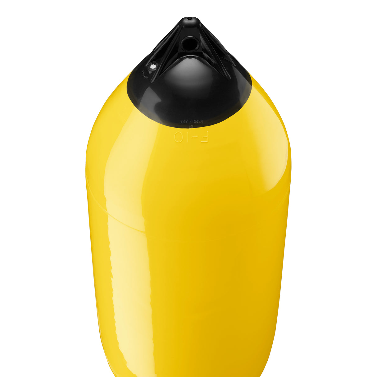 Yellow boat fender with Navy-Top, Polyform F-10 angled shot