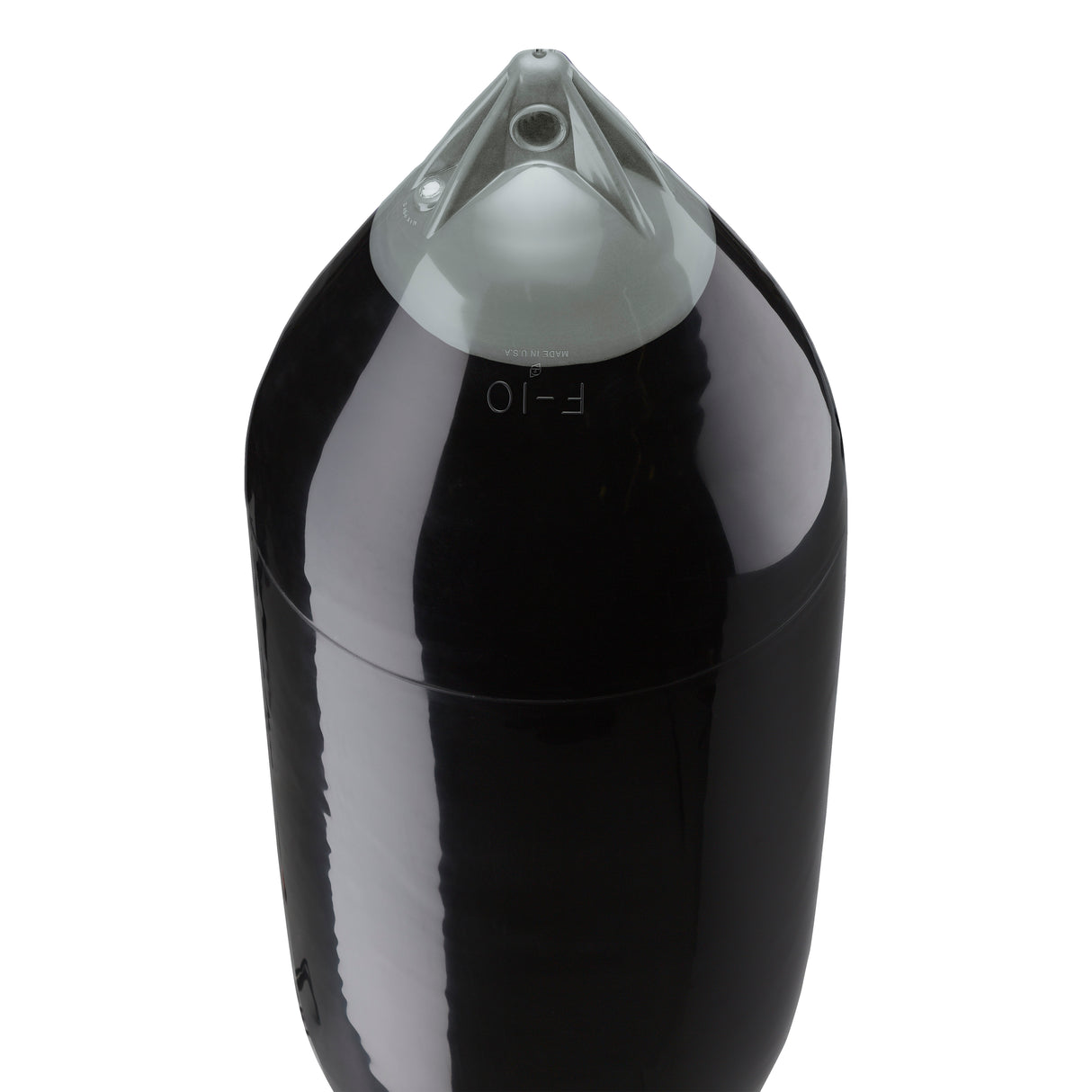 Black boat fender with Grey-Top, Polyform F-10 angled shot