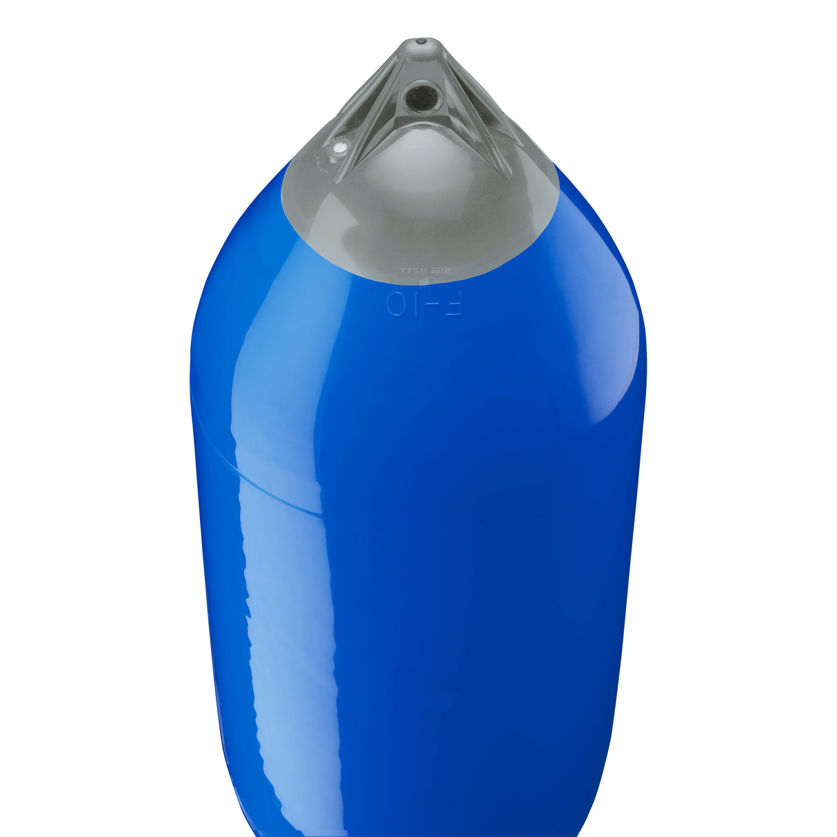 Blue boat fender with Grey-Top, Polyform F-10 angled shot