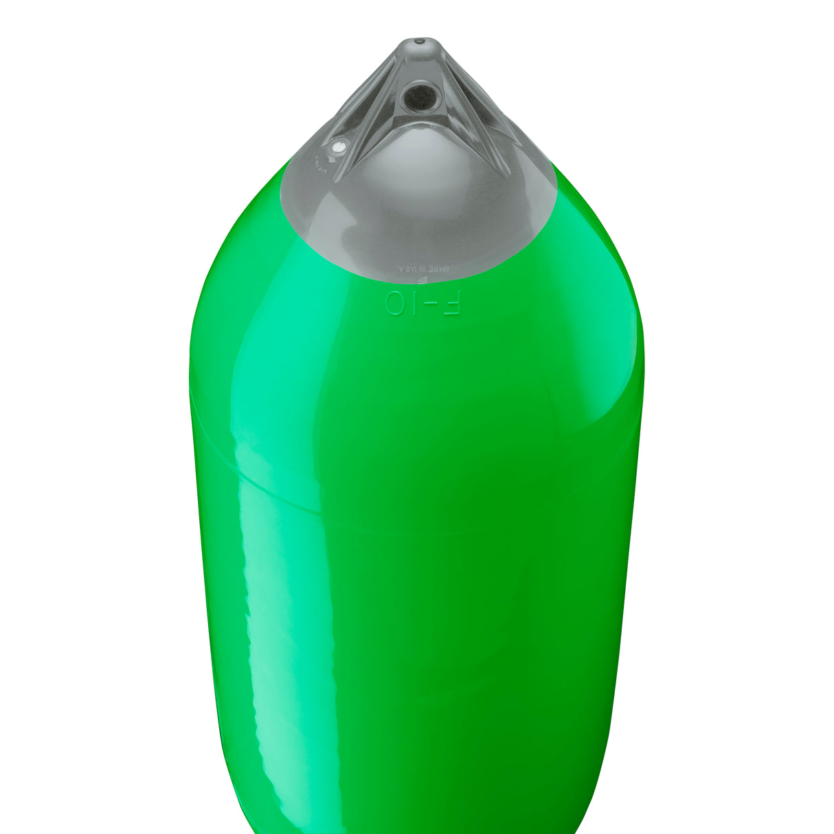 Green boat fender with Grey-Top, Polyform F-10 angled shot