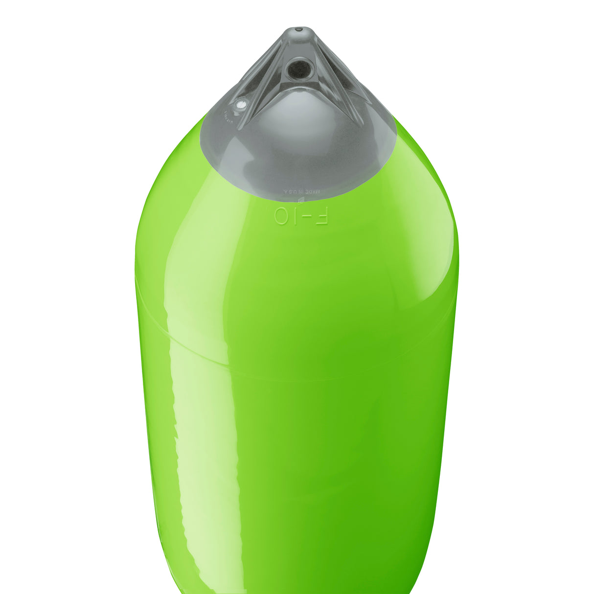Lime boat fender with Grey-Top, Polyform F-10 angled shot