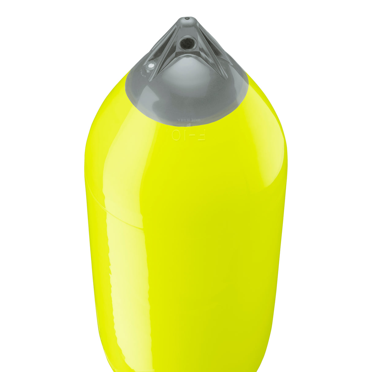 Saturn Yellow boat fender with Grey-Top, Polyform F-10 angled shot