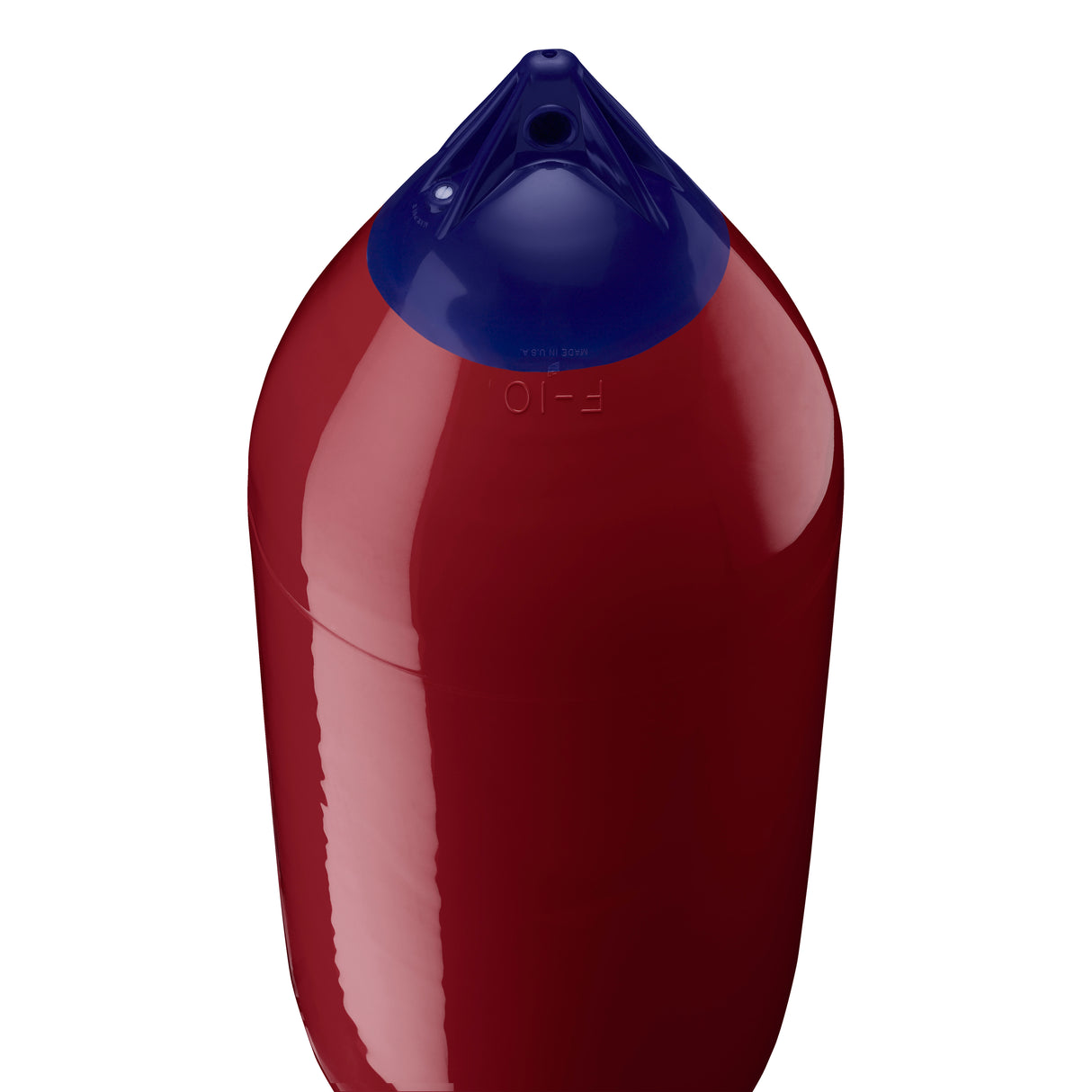 Burgundy boat fender with Navy-Top, Polyform F-10 angled shot