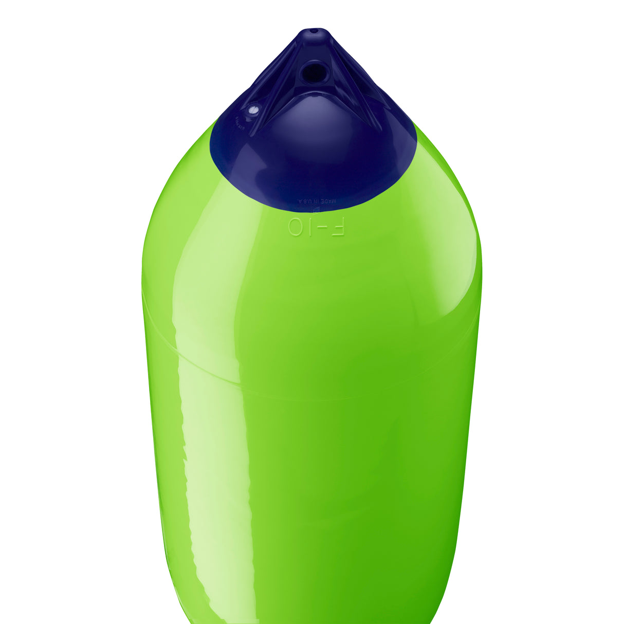 Lime boat fender with Navy-Top, Polyform F-10 angled shot