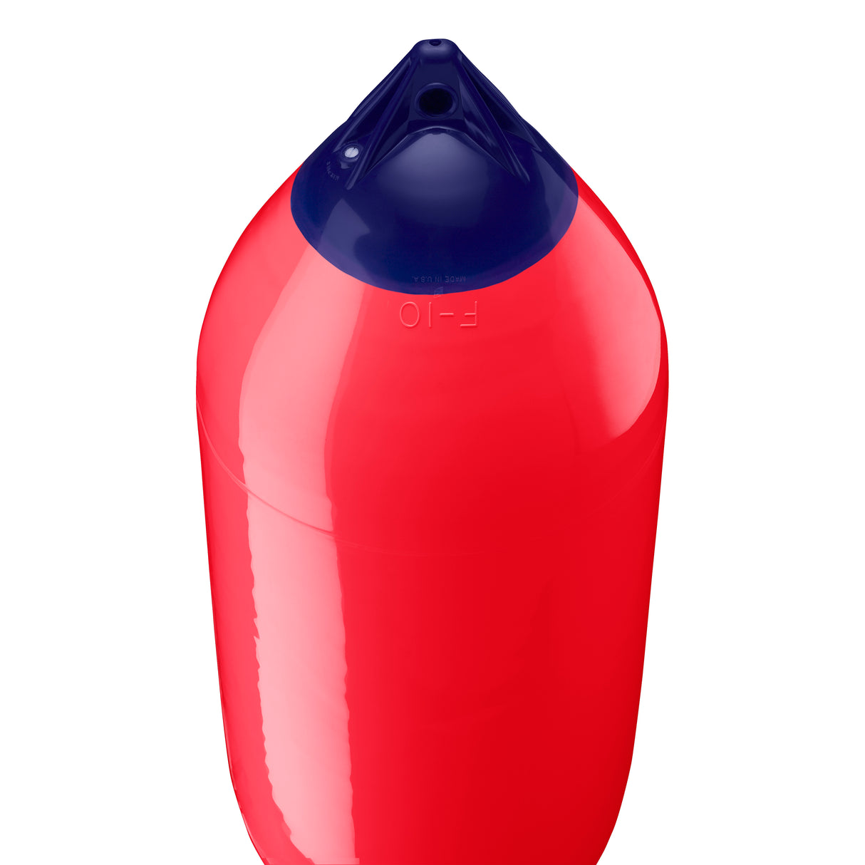 Red boat fender with Navy-Top, Polyform F-10 angled shot