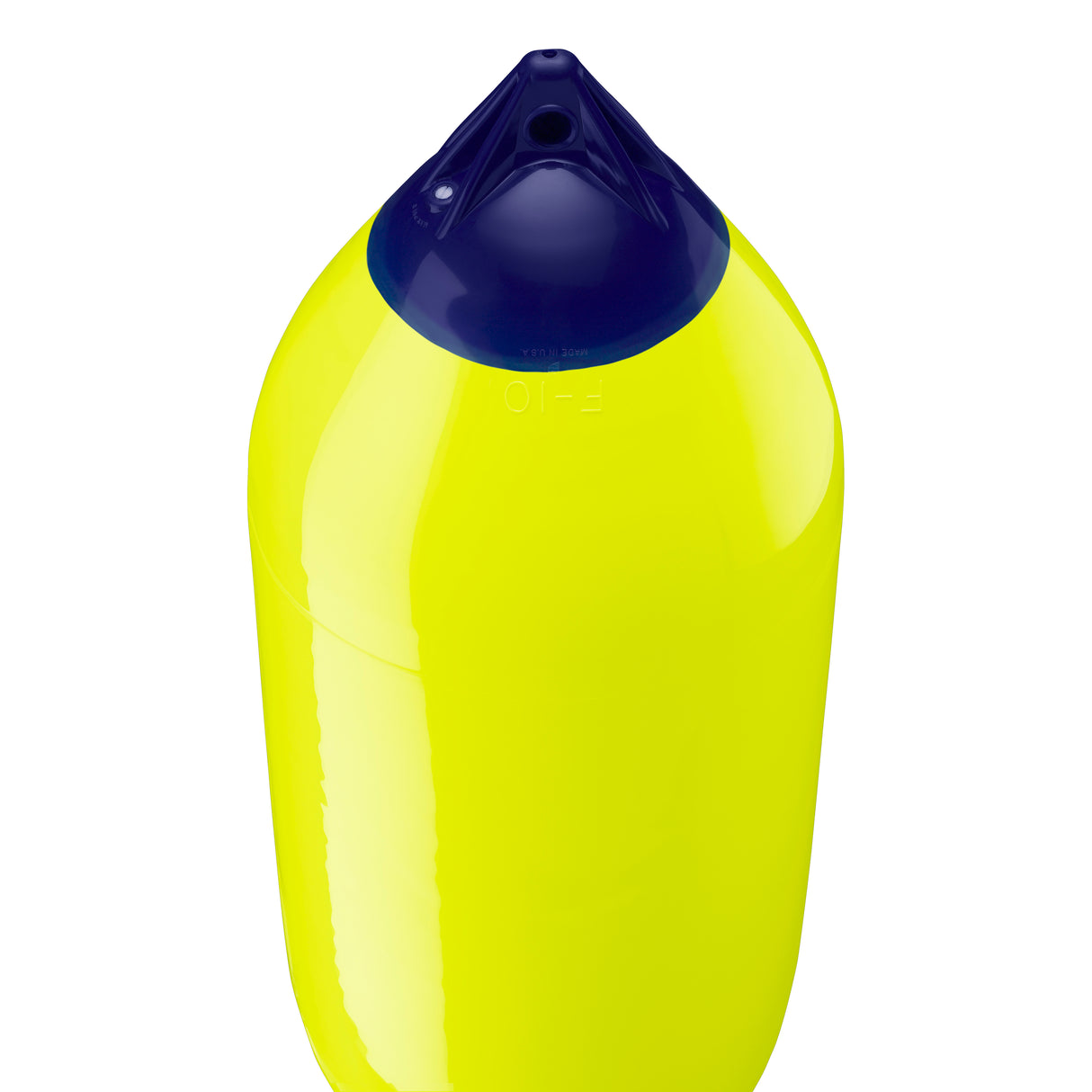 Saturn Yellow boat fender with Navy-Top, Polyform F-10 angled shot