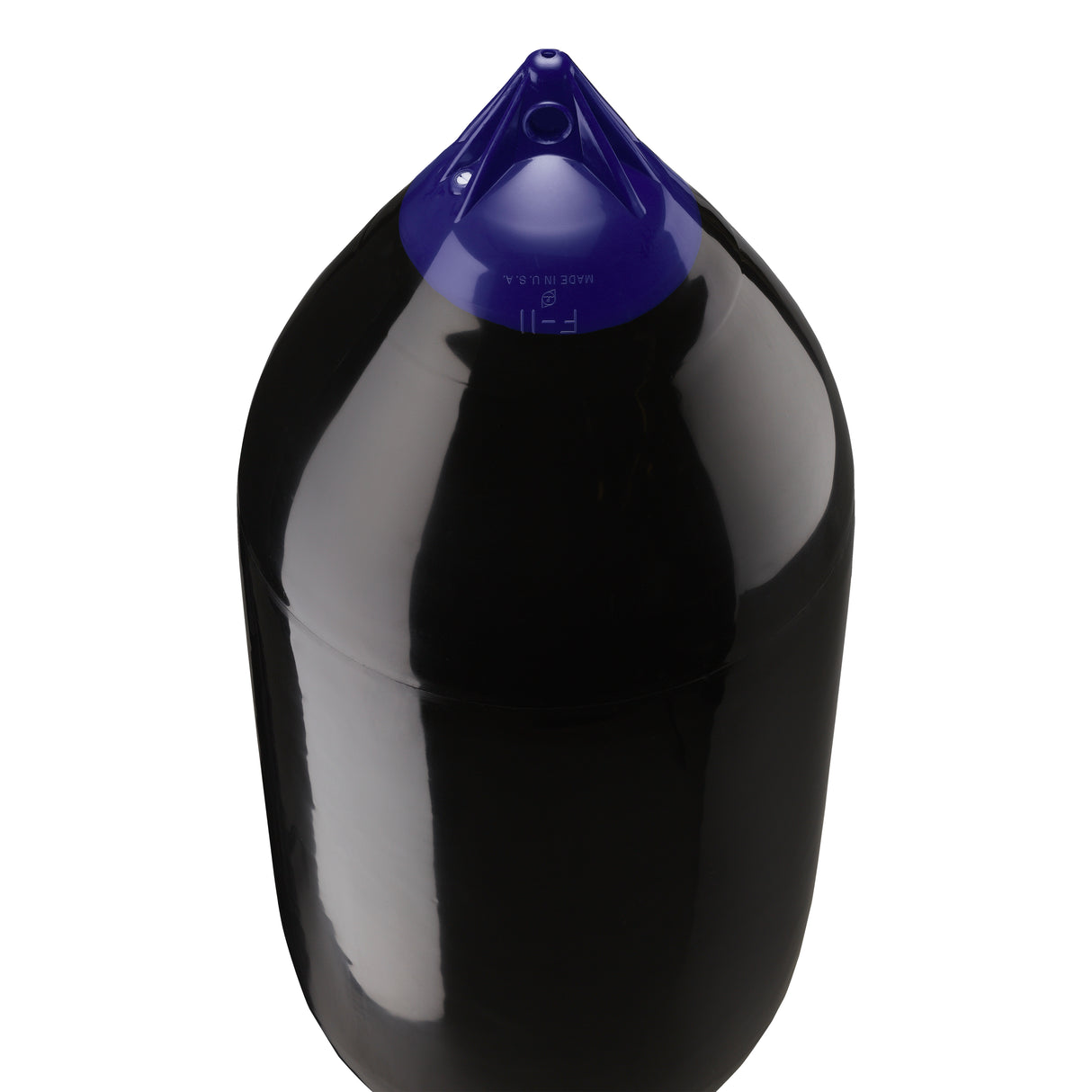 Black boat fender with Navy-Top, Polyform F-11 angled shot
