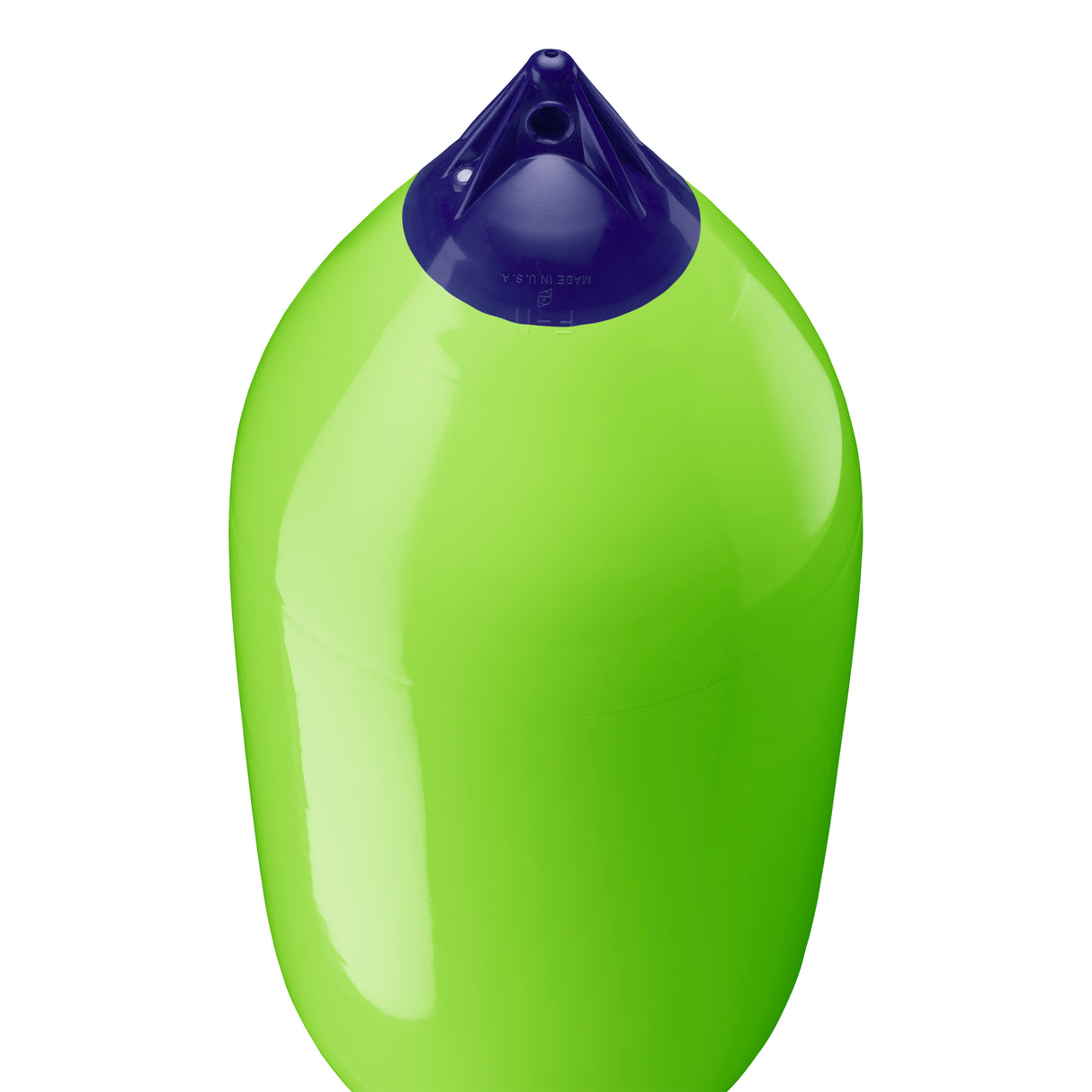 Lime boat fender with Navy-Top, Polyform F-11 angled shot