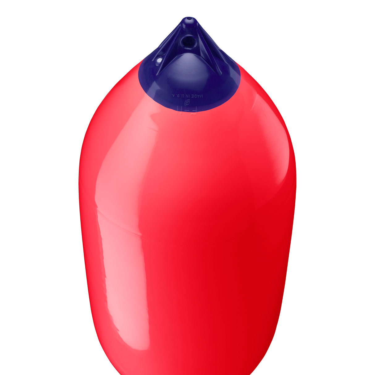 Red boat fender with Navy-Top, Polyform F-11 angled shot