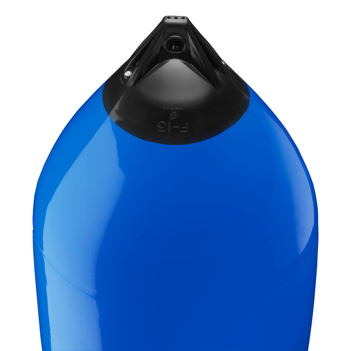 Blue boat fender with Navy-Top, Polyform F-13 angled shot