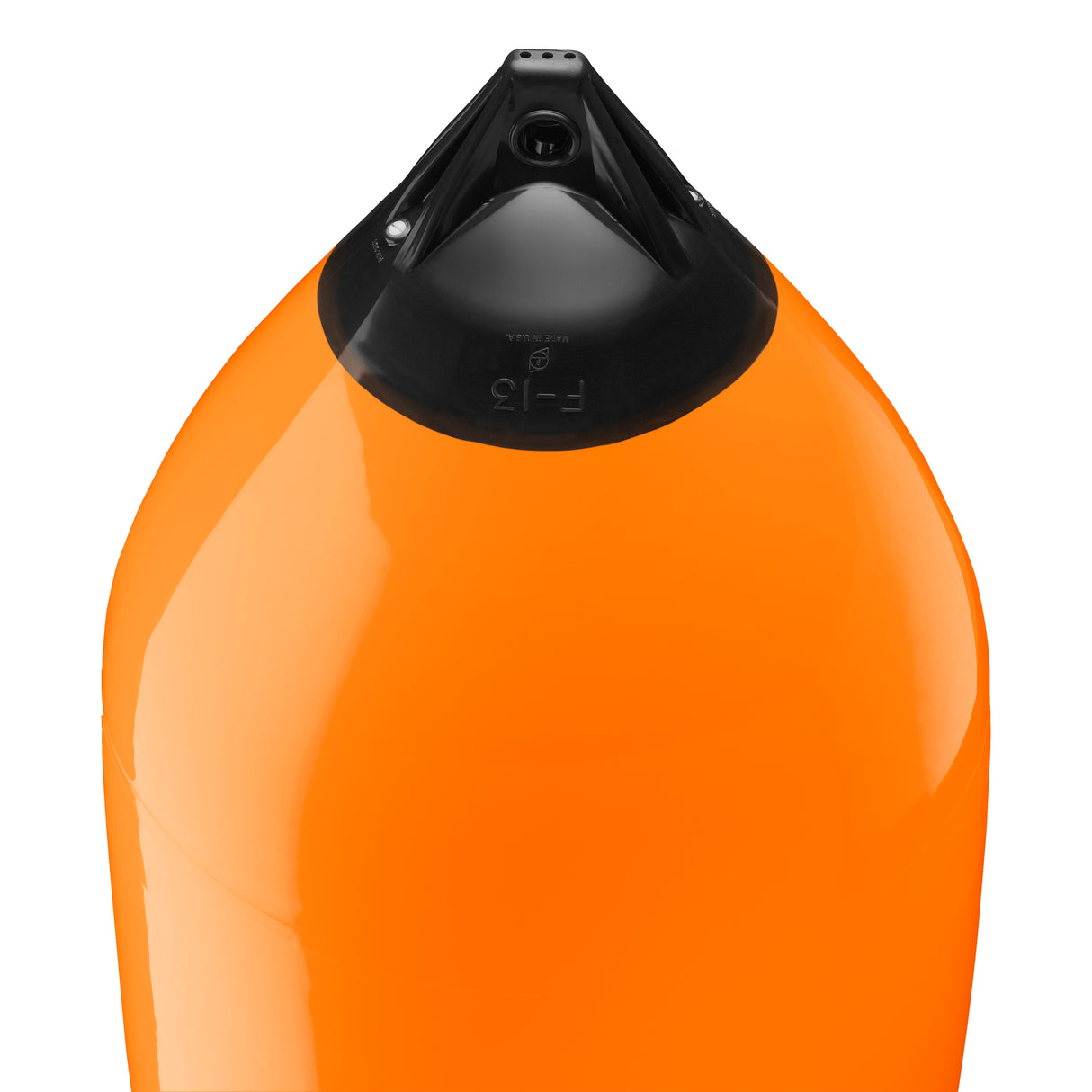 Orange boat fender with Navy-Top, Polyform F-13 angled shot