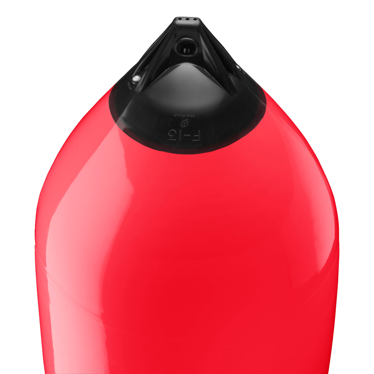 Red boat fender with Navy-Top, Polyform F-13 angled shot