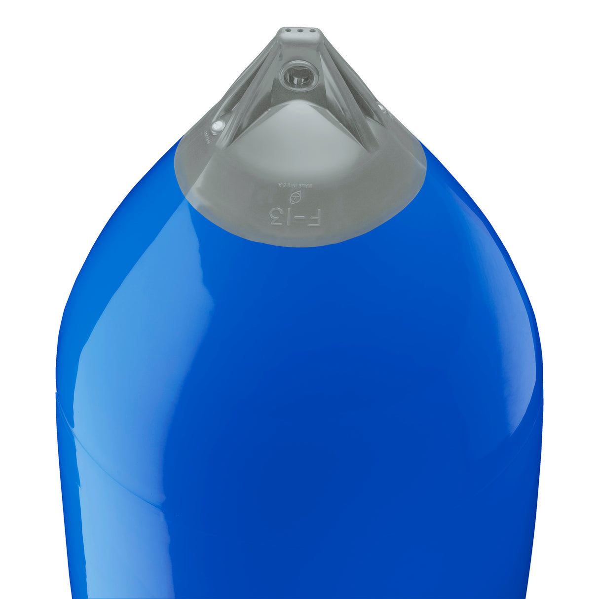Blue boat fender with Grey-Top, Polyform F-13 angled shot