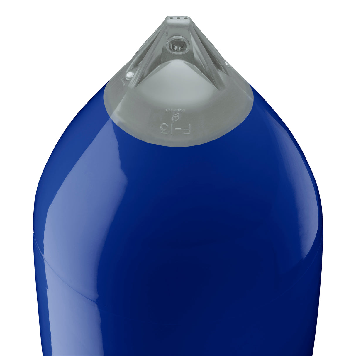 Cobalt Blue boat fender with Grey-Top, Polyform F-13 angled shot