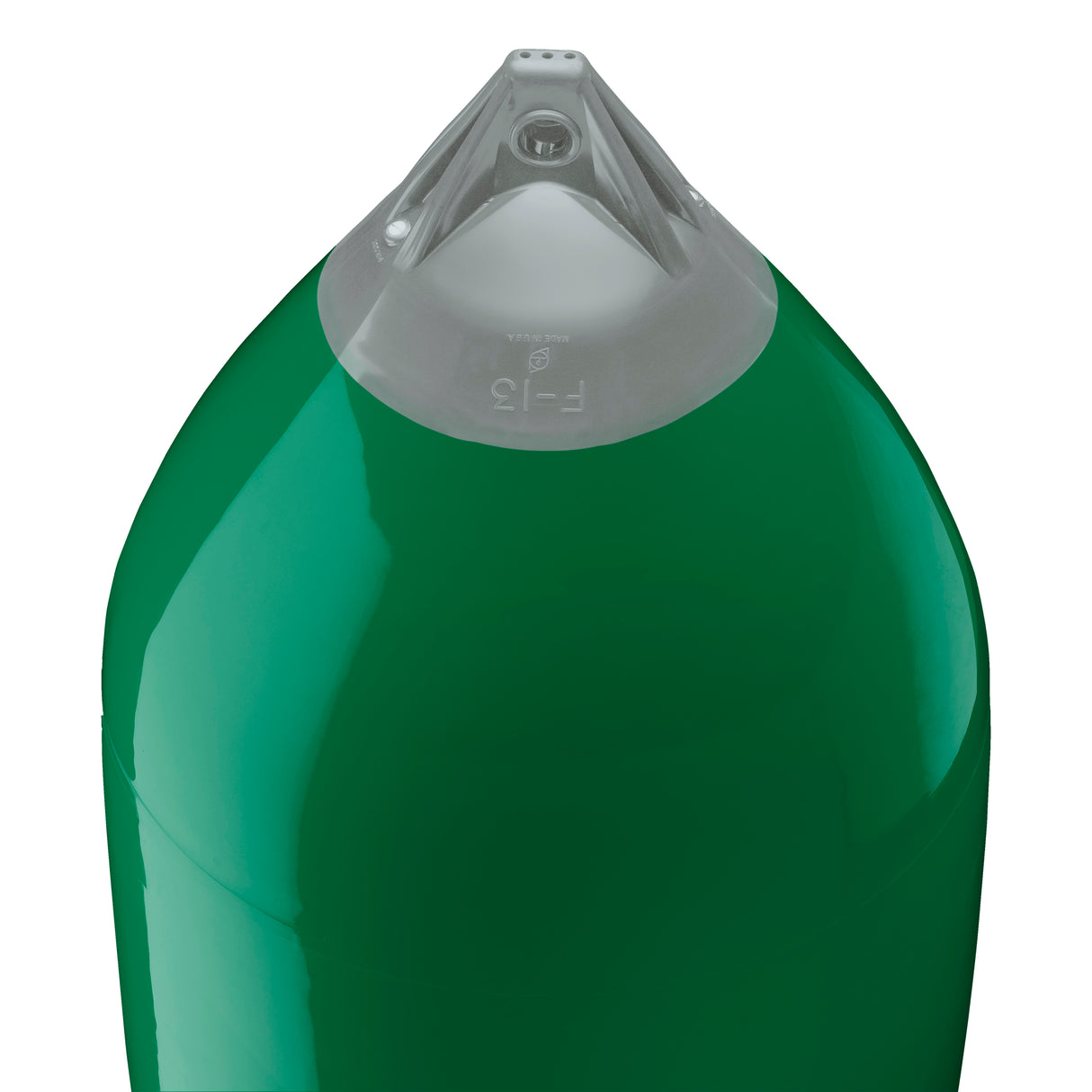 Forest Green boat fender with Grey-Top, Polyform F-13 angled shot