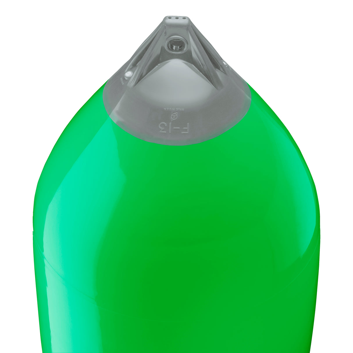 Green boat fender with Grey-Top, Polyform F-13 angled shot