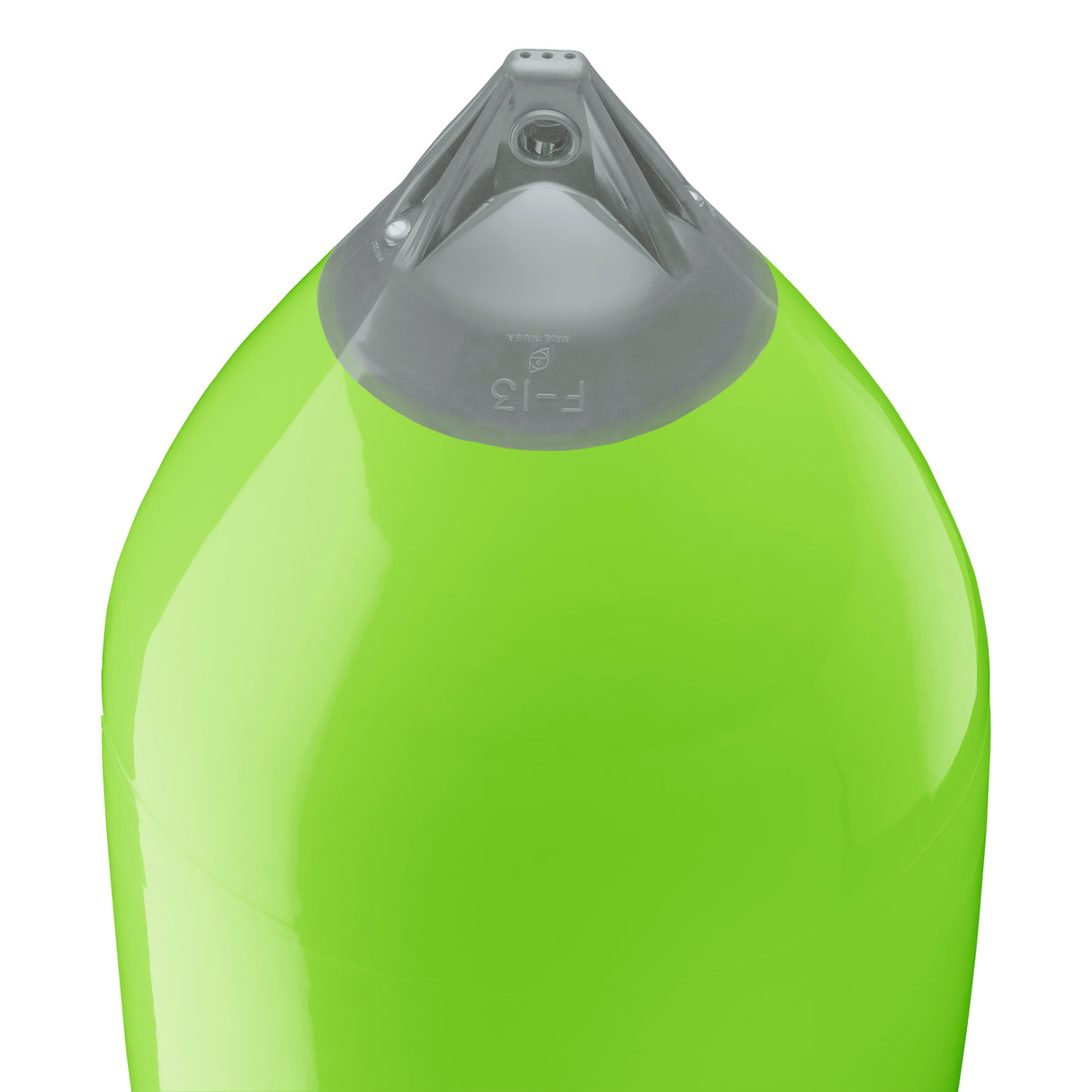 Lime boat fender with Grey-Top, Polyform F-13 angled shot
