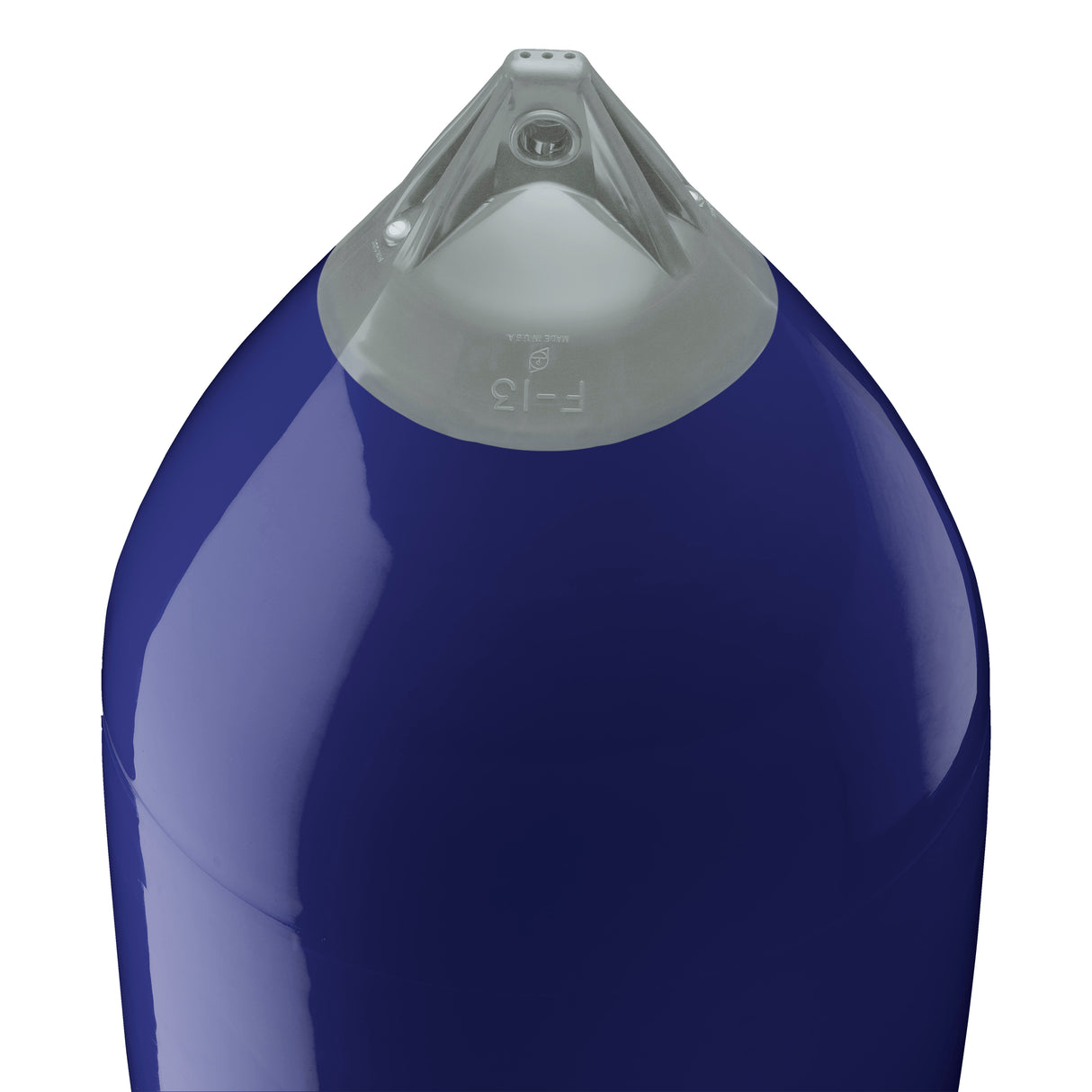 Navy Blue boat fender with Grey-Top, Polyform F-13 angled shot