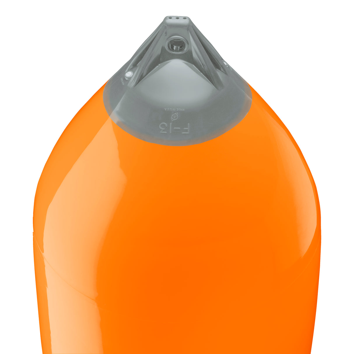 Orange boat fender with Grey-Top, Polyform F-13 angled shot