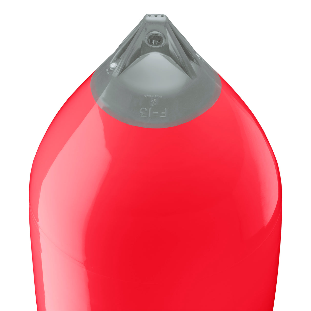 Red boat fender with Grey-Top, Polyform F-13 angled shot