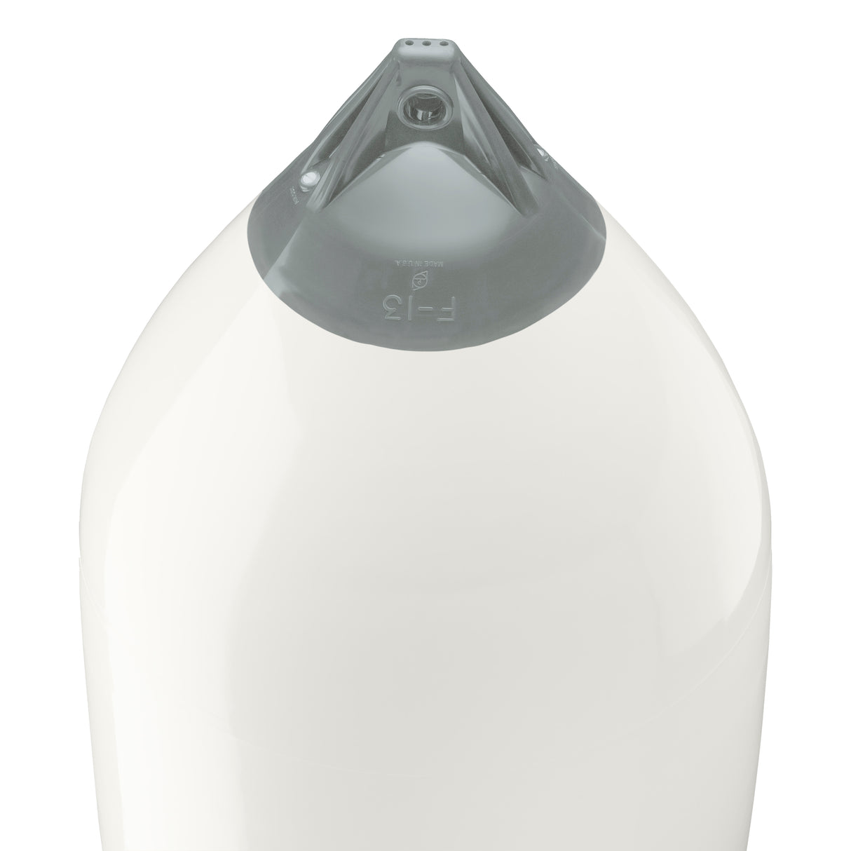 White boat fender with Grey-Top, Polyform F-13 angled shot