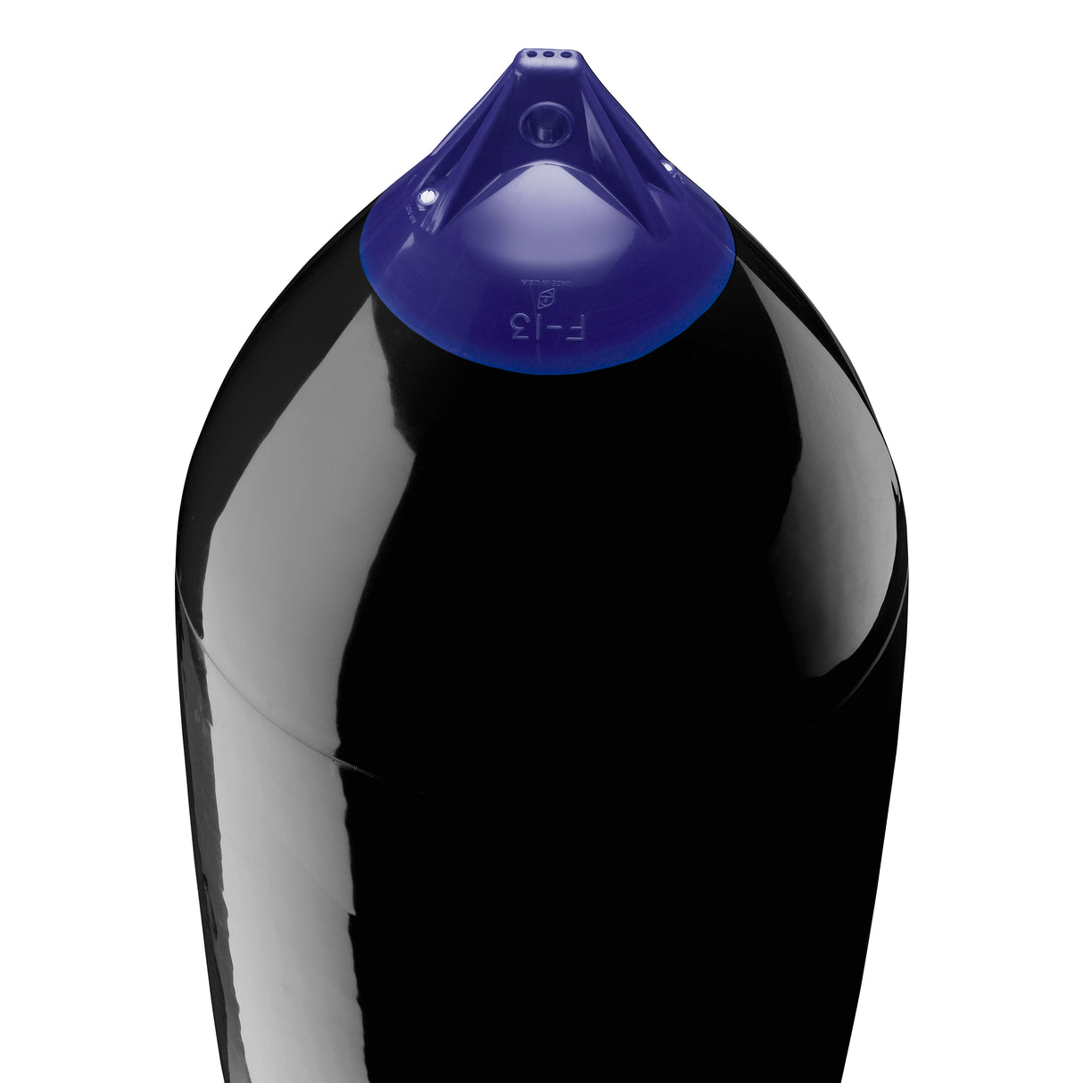 Black boat fender with Navy-Top, Polyform F-13 angled shot