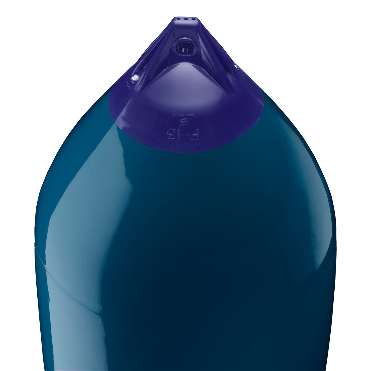 Catalina Blue boat fender with Navy-Top, Polyform F-13 angled shot
