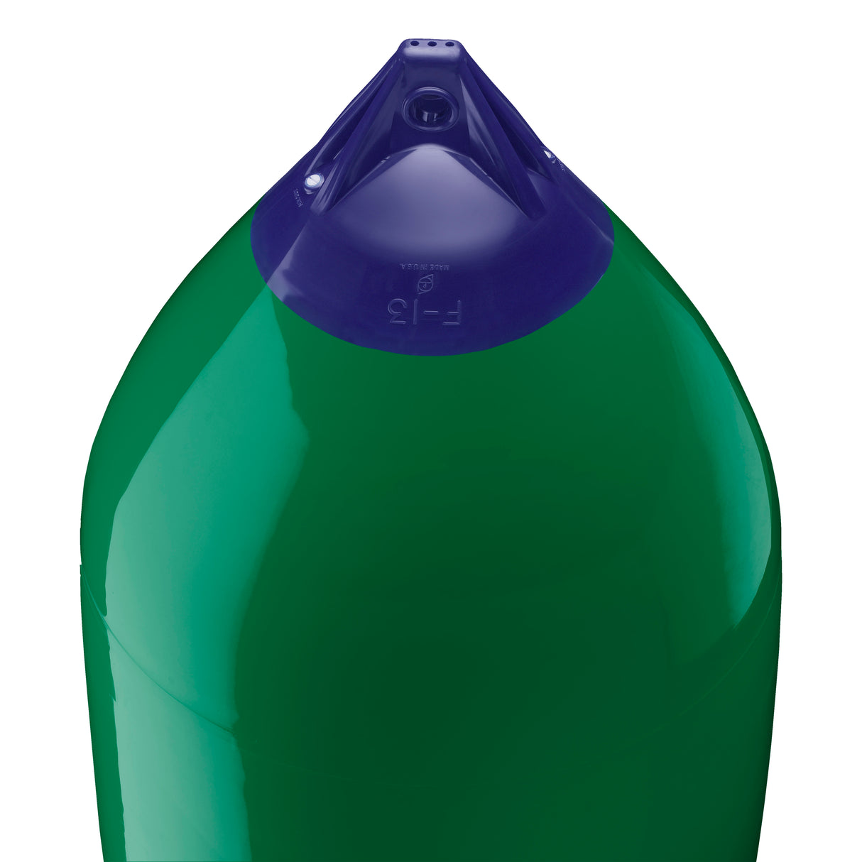 Forest Green boat fender with Navy-Top, Polyform F-13 angled shot