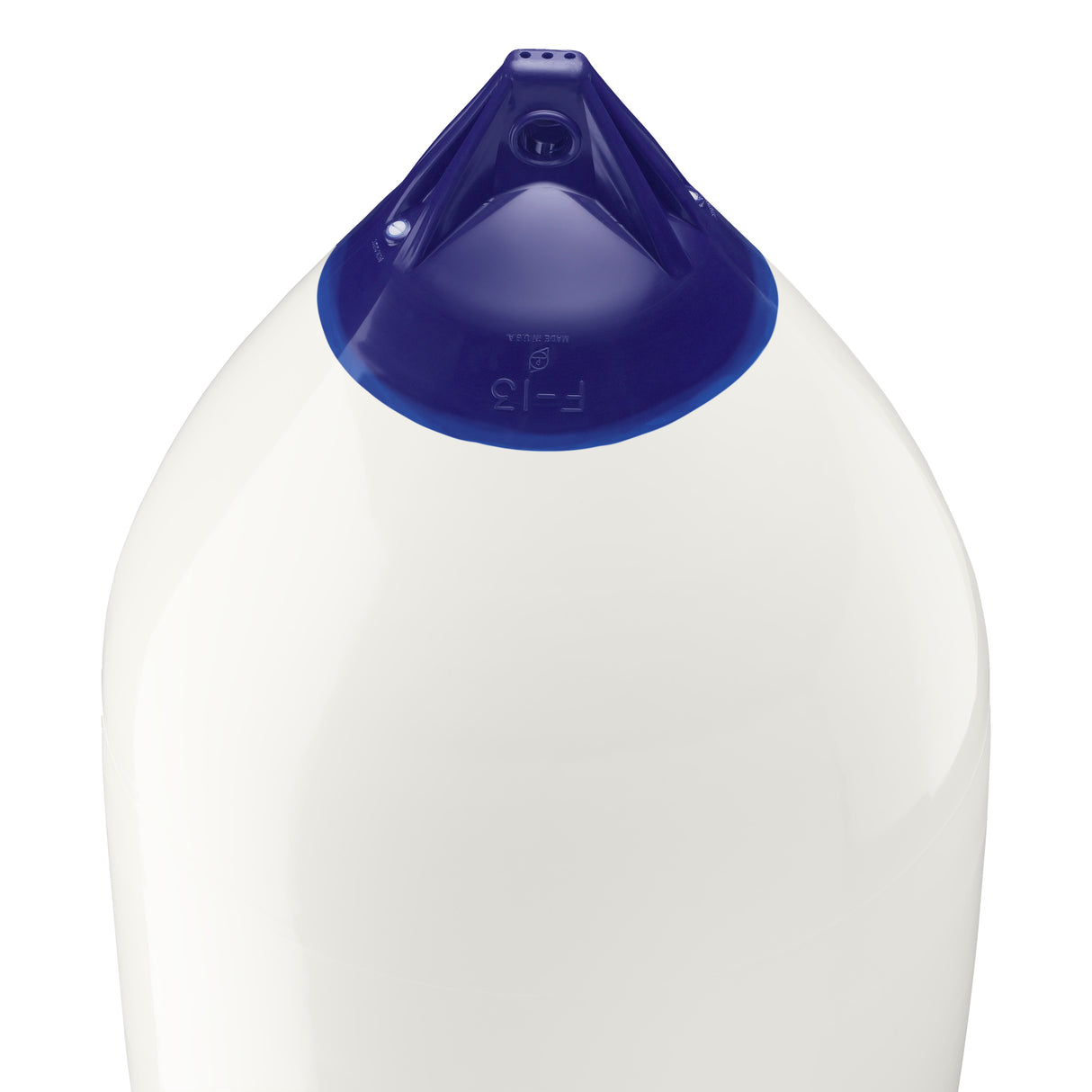 White boat fender with Navy-Top, Polyform F-13 angled shot