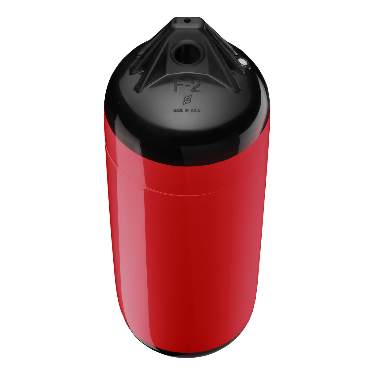 Classic Red boat fender with Black-Top, Polyform F-2 angled shot