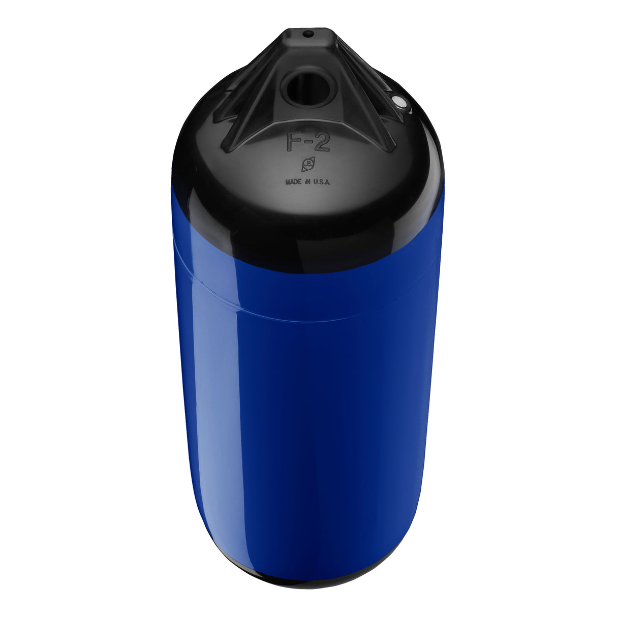 Cobalt Blue boat fender with Black-Top, Polyform F-2 angled shot