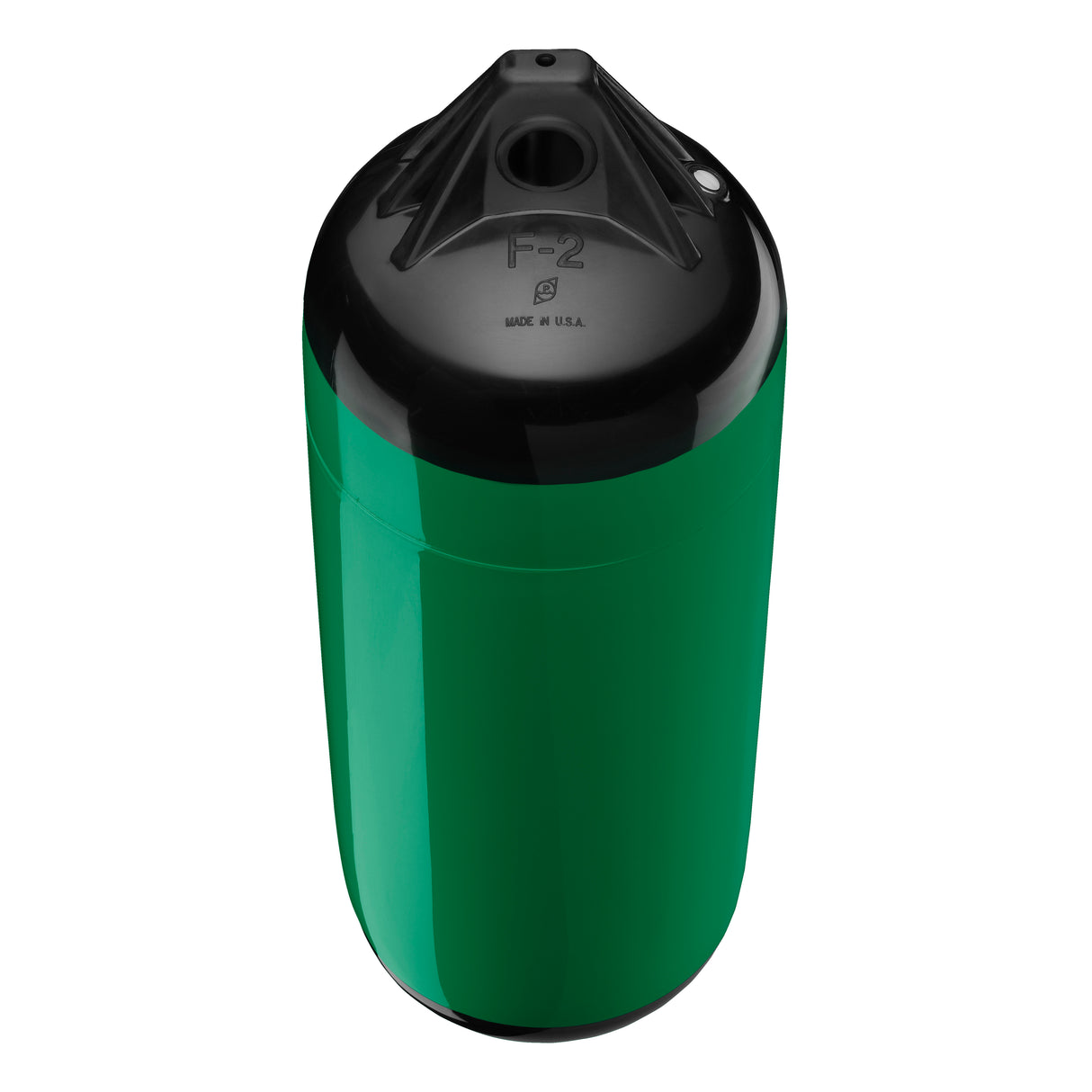 Forest Green boat fender with Black-Top, Polyform F-2 angled shot