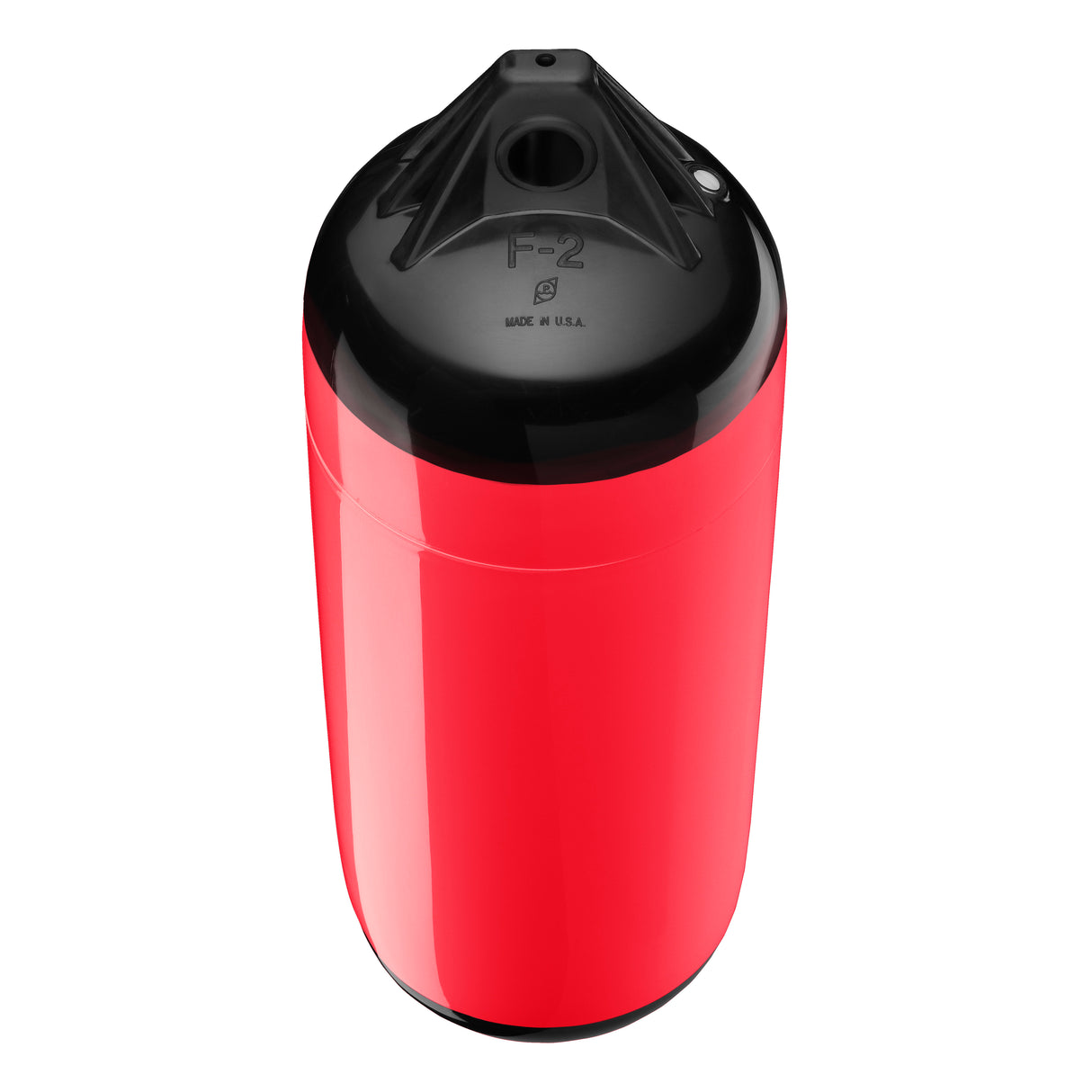Red boat fender with Black-Top, Polyform F-2 angled shot
