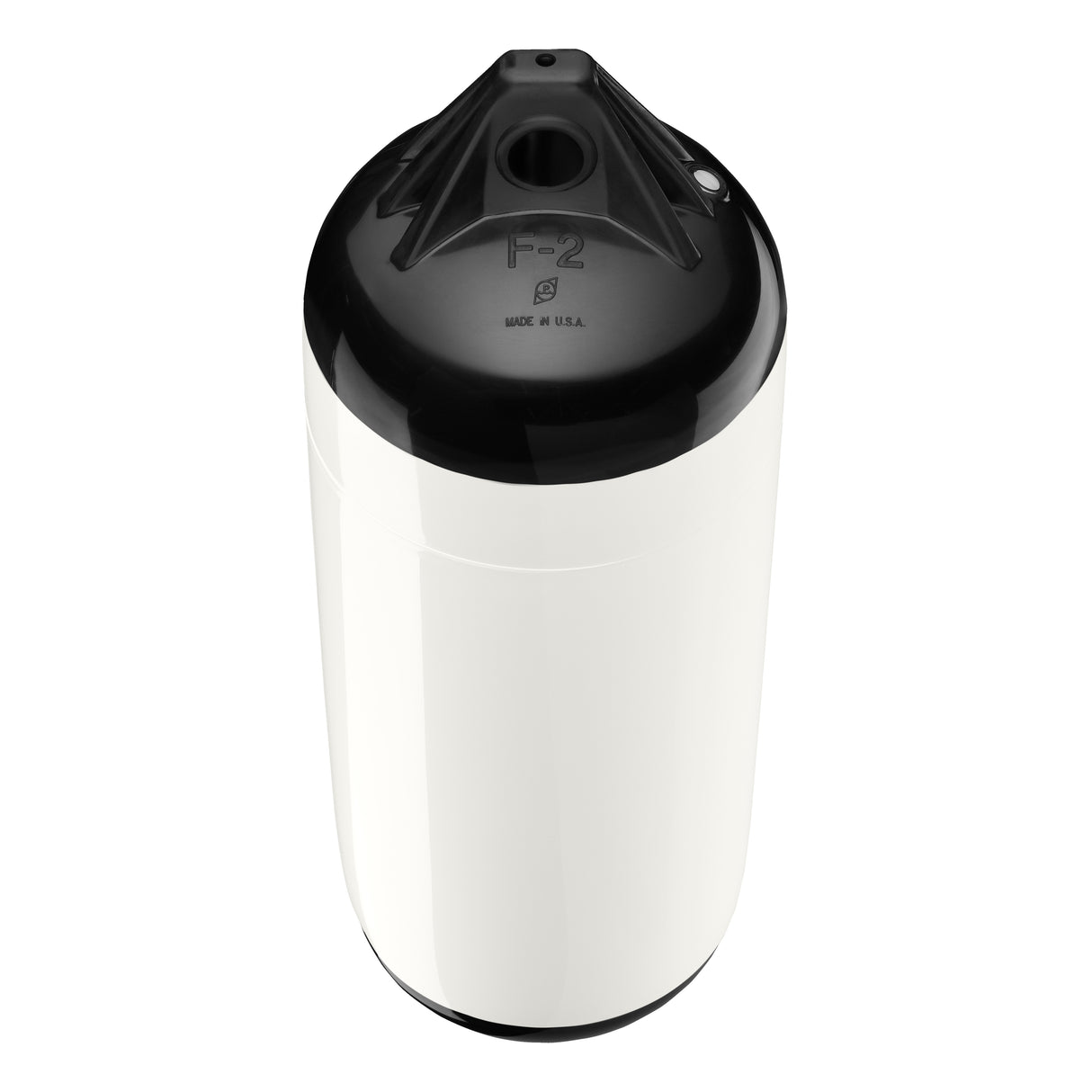 White boat fender with Black-Top, Polyform F-2 angled shot