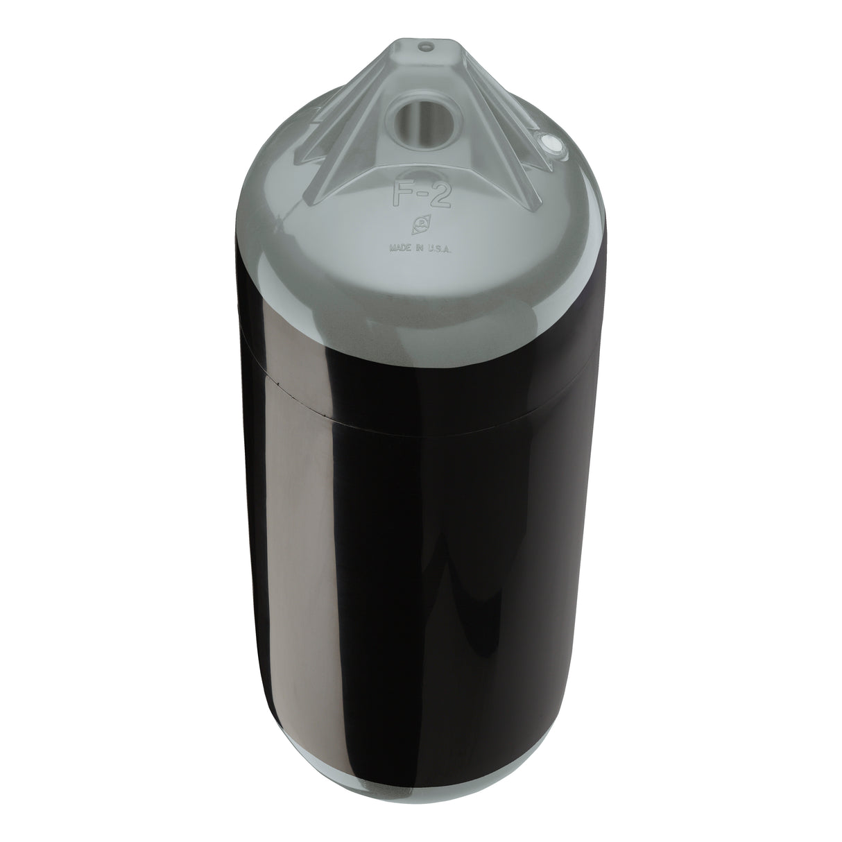 Black boat fender with Grey-Top, Polyform F-2 angled shot