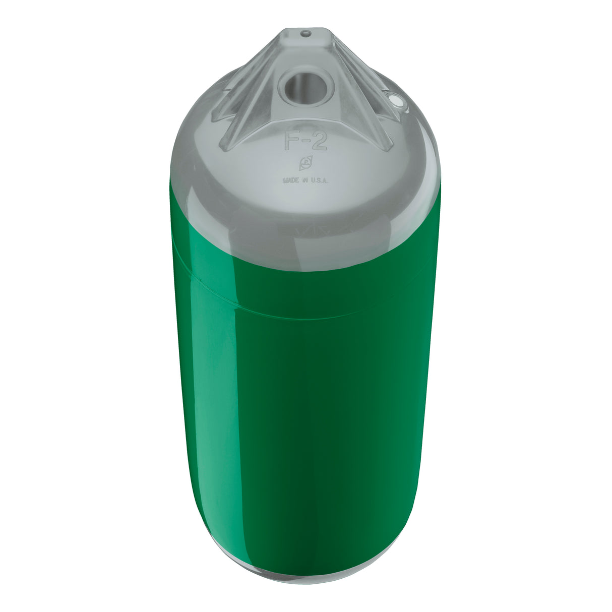 Forest Green boat fender with Grey-Top, Polyform F-2 angled shot