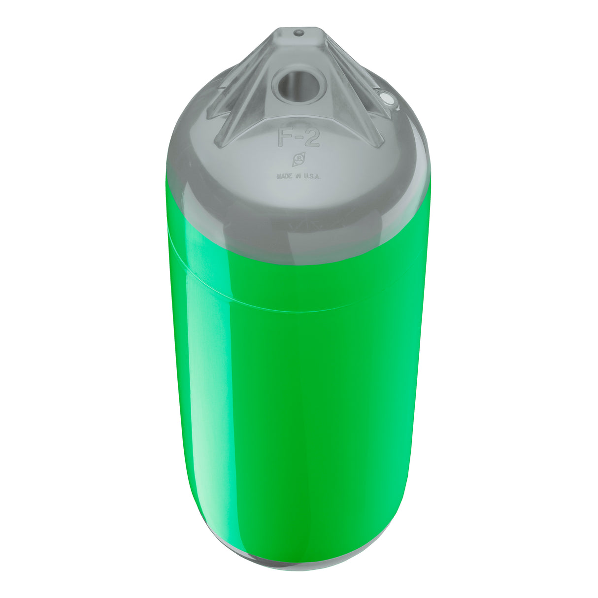 Green boat fender with Grey-Top, Polyform F-2 angled shot