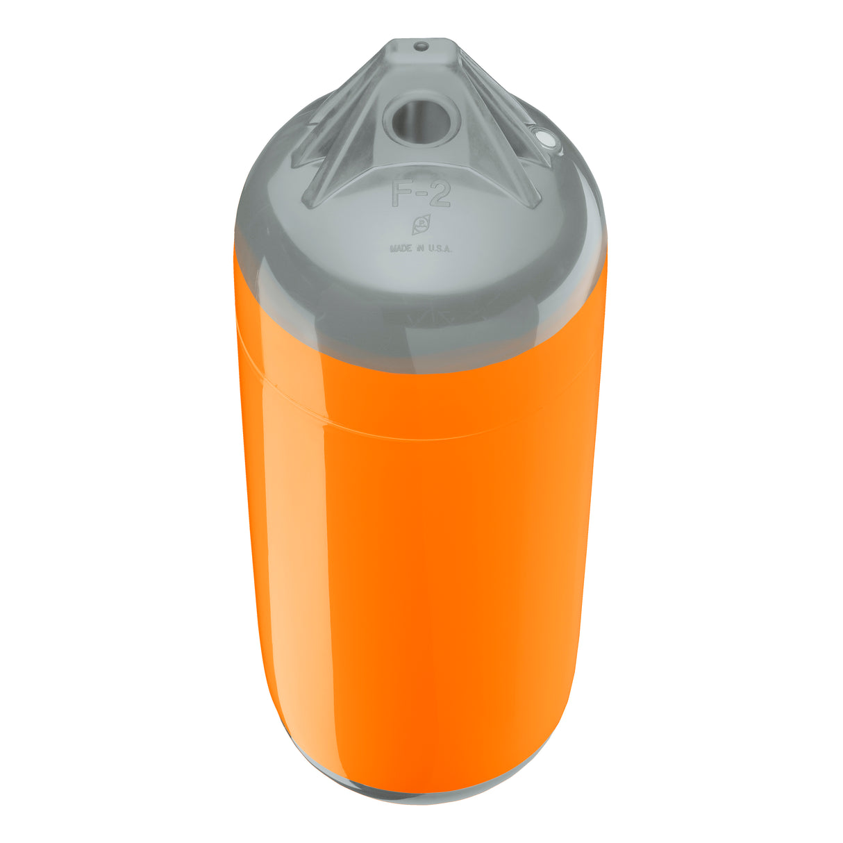 Orange boat fender with Grey-Top, Polyform F-2 angled shot