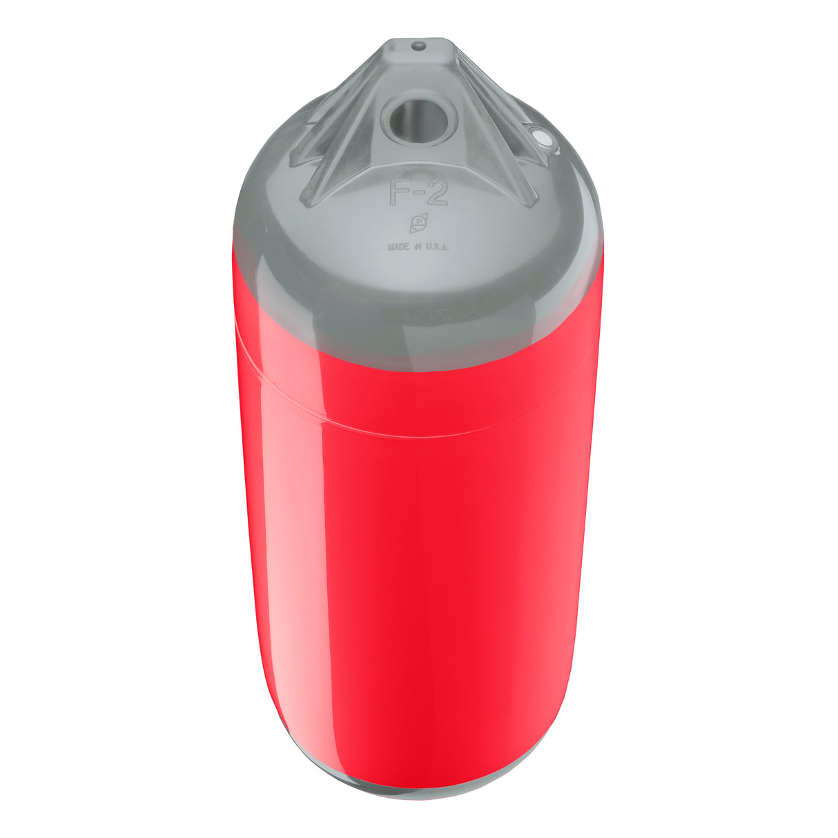 Red boat fender with Grey-Top, Polyform F-2 angled shot