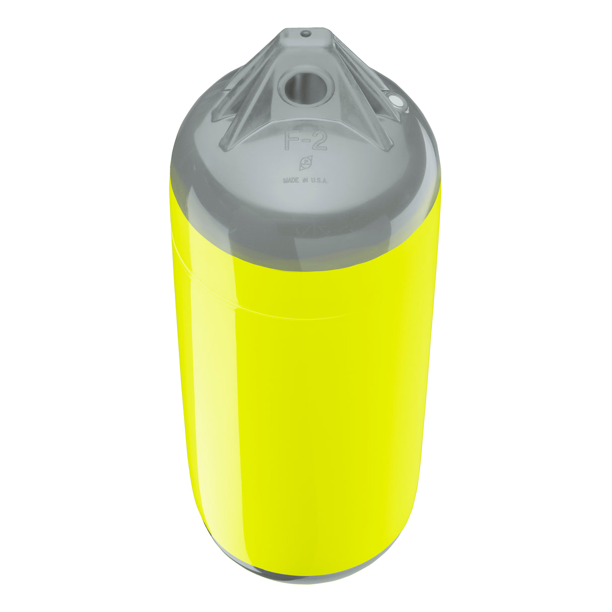 Saturn Yellow boat fender with Grey-Top, Polyform F-2 angled shot