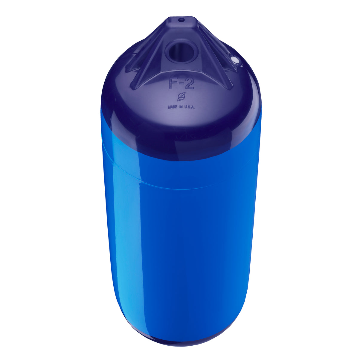 Blue boat fender with Navy-Top, Polyform F-2 angled shot