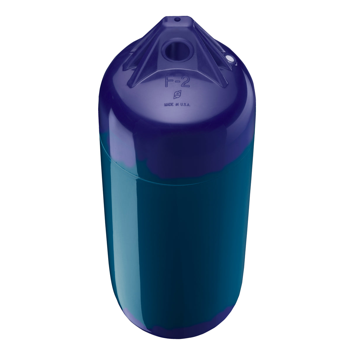 Catalina Blue boat fender with Navy-Top, Polyform F-2 angled shot