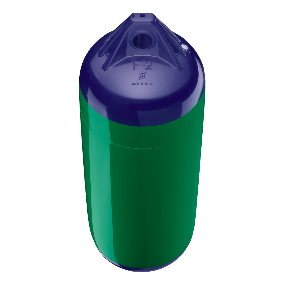 Forest Green boat fender with Navy-Top, Polyform F-2 angled shot