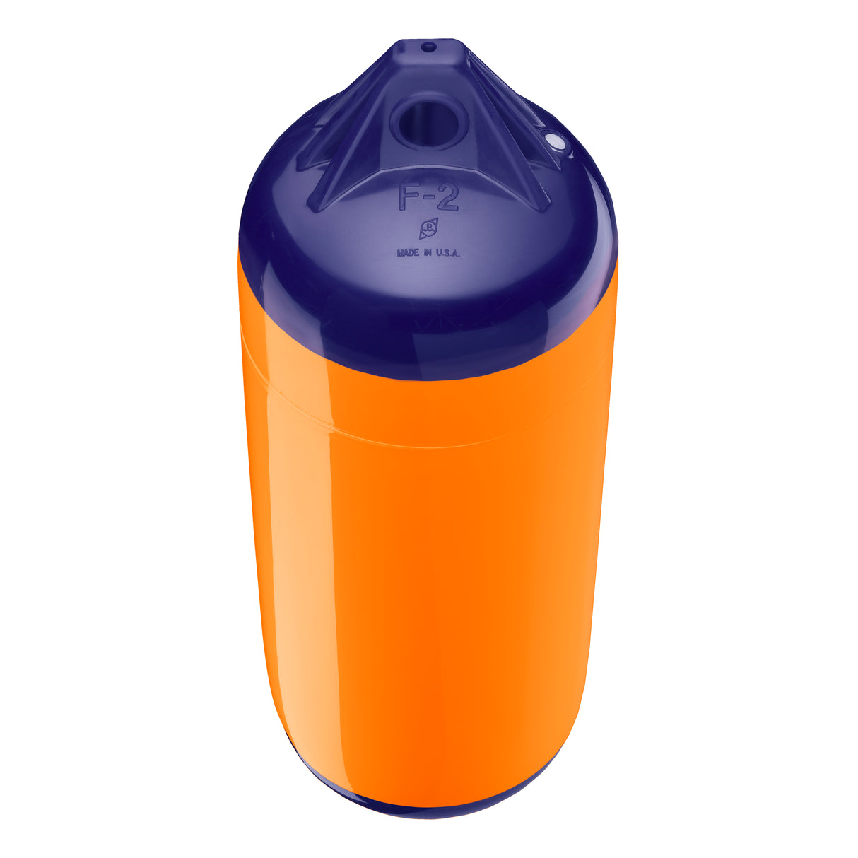 Orange boat fender with Navy-Top, Polyform F-2 angled shot