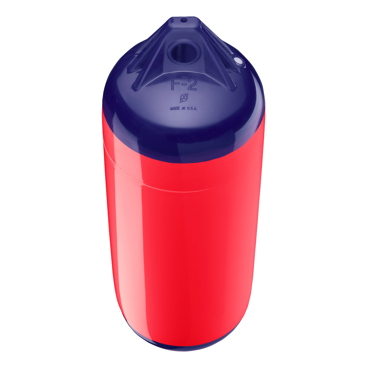 Red boat fender with Navy-Top, Polyform F-2 angled shot