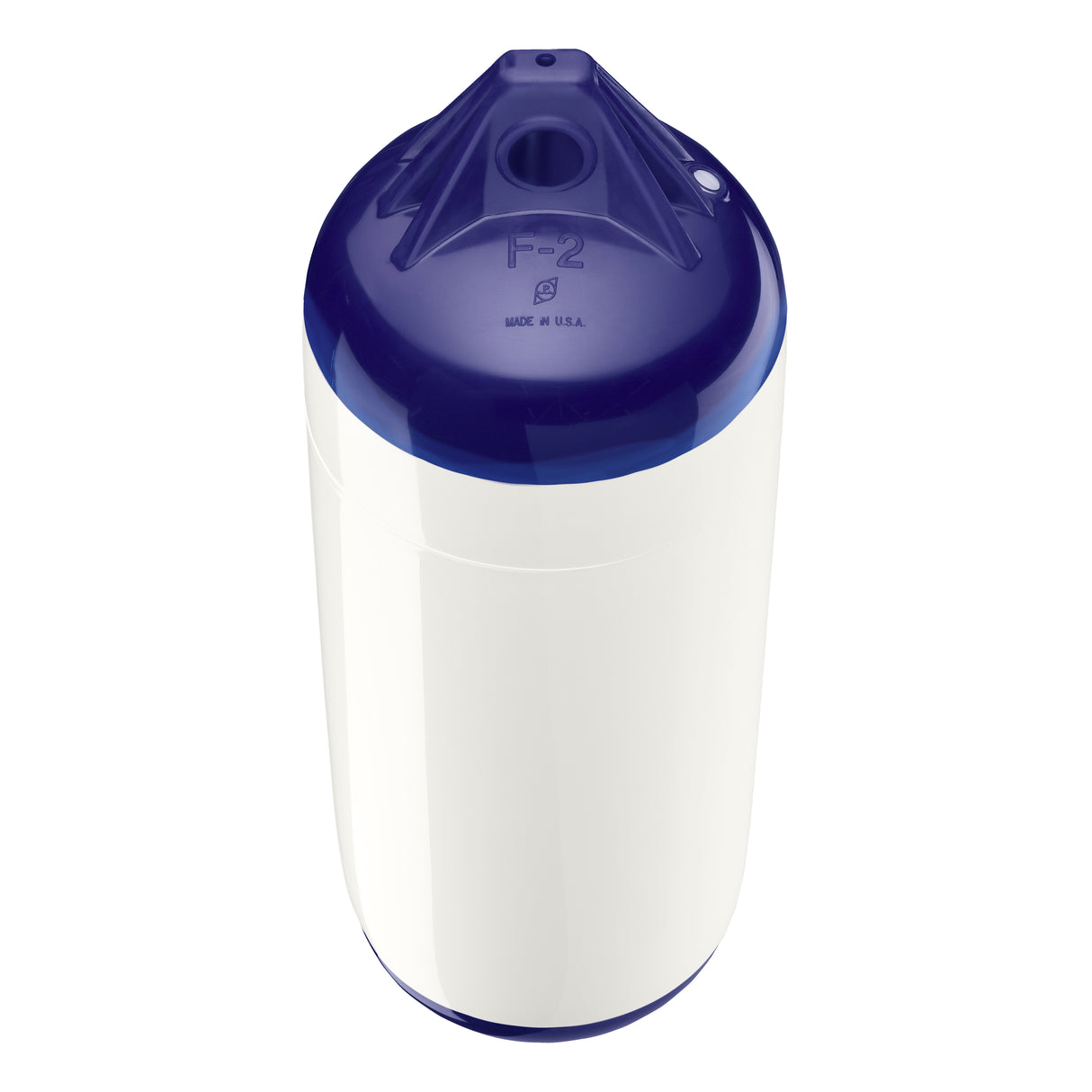 White boat fender with Navy-Top, Polyform F-2 angled shot