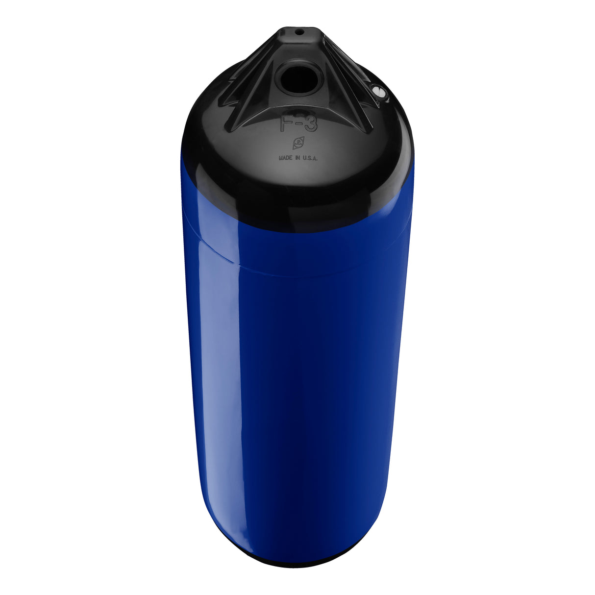 Cobalt Blue boat fender with Black-Top, Polyform F-3 angled shot
