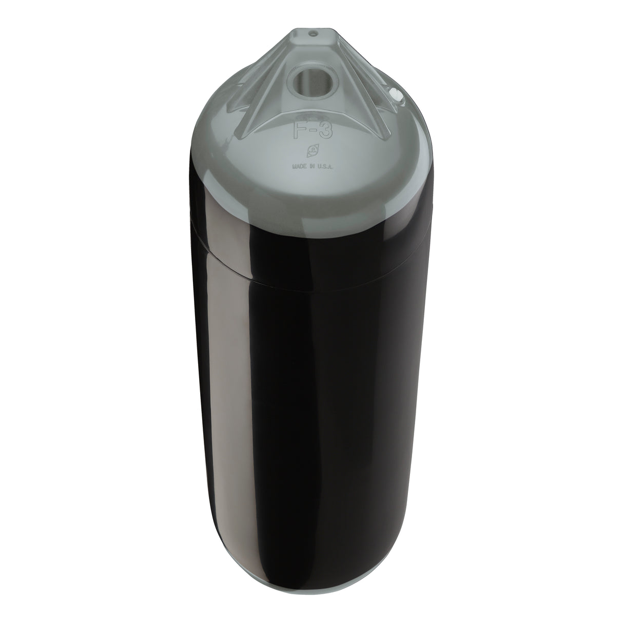 Black boat fender with Grey-Top, Polyform F-3 angled shot