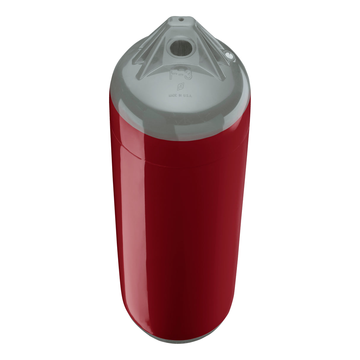 Burgundy boat fender with Grey-Top, Polyform F-3 angled shot